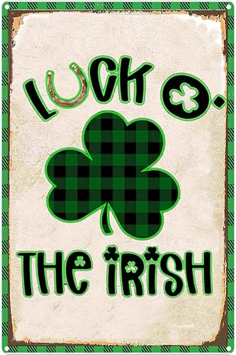 SMAZDFXX Retro Tin Sign St Patricks Day Wall Art Decor Luck O' The Irish Green Shamrocks Clover Metal Signs Garden Home Holiday Decoration 5.5"x8"