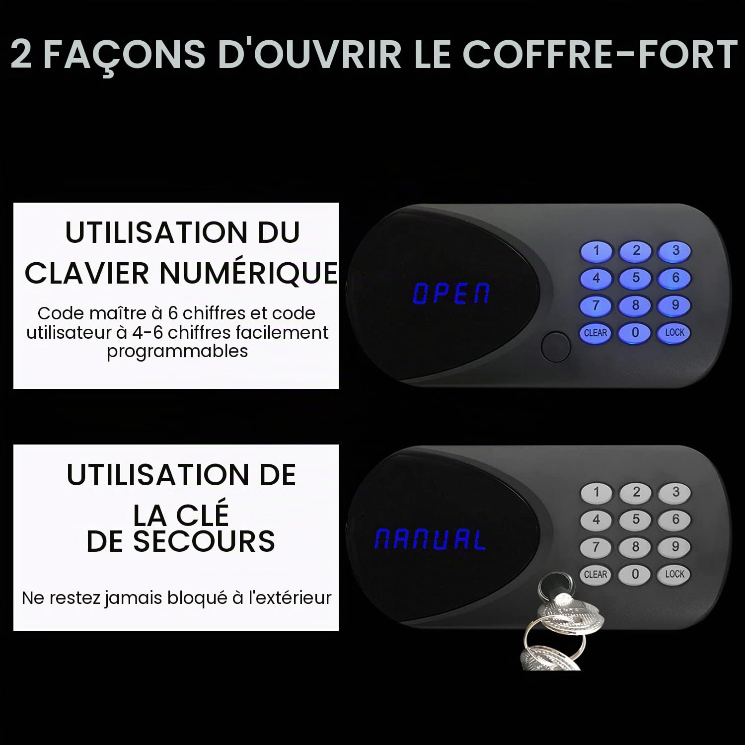 Executive Safe ACS-2 Coffre-fort numérique pour la maison, le bureau et l'hôtel – Clavier électronique, boulons motorisés, écran LED, port d'alimentation USB et verrouillage à clé d'urgence