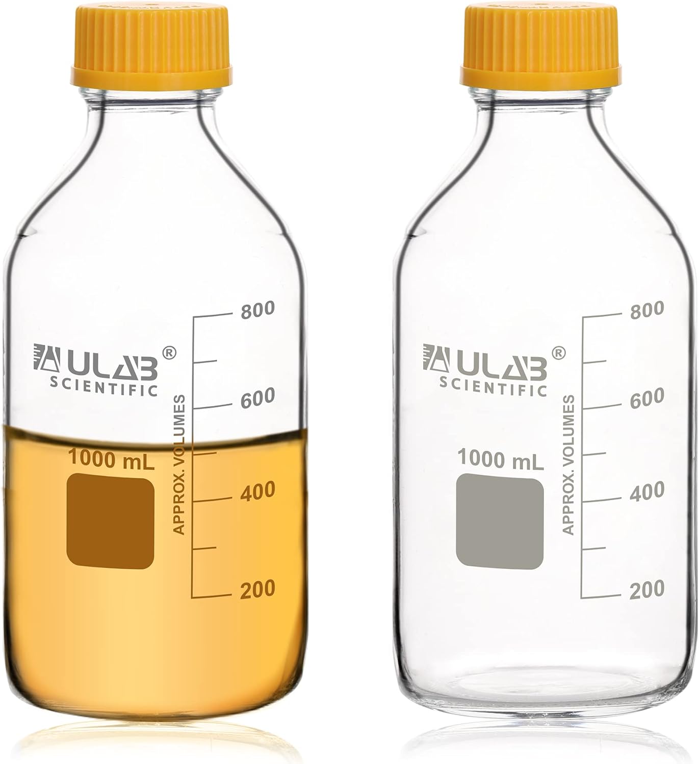 ULAB Round Media Storage Bottle, Vol.1000ml(33.8oz) 3.3 Borosilicate Glass Bottles with GL45 Screw Cap, Pack of 2, URB1040