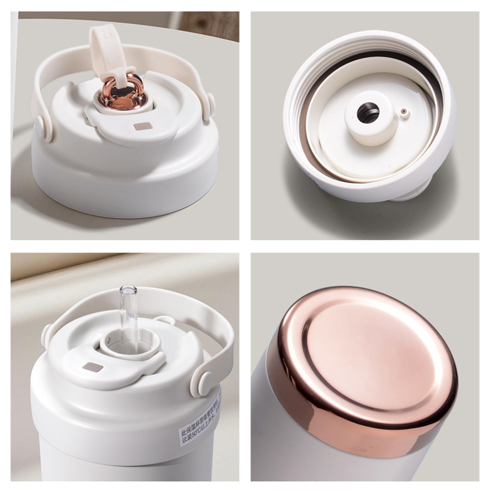 Tasse à café isotherme en acier inoxydable avec revêtement en céramique - 500 ml - Tasse à paille anti-déversement pour boissons froides et chaudes - Récipient à eau isotherme