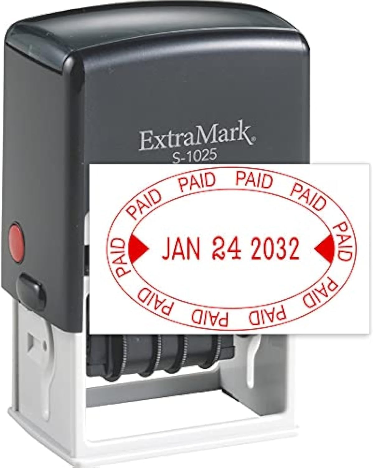 ExtraMark S-1025 Professional Self Inking Office Date Stamp with "Paid" Phrase – Style O - Red Color Ink