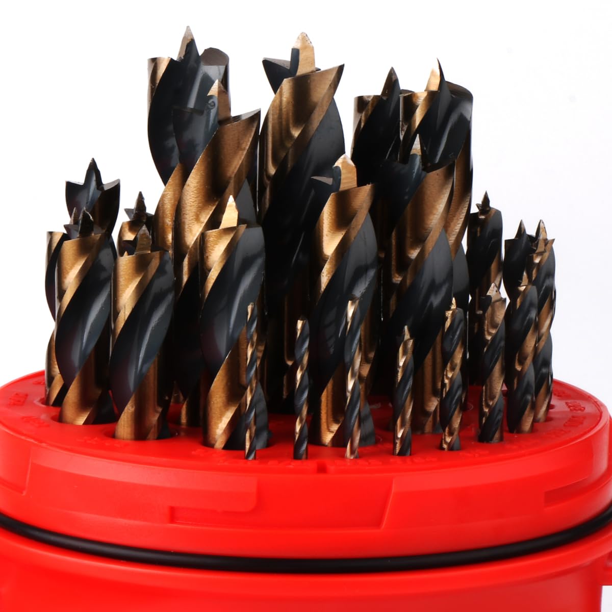 29PCS HSS Brad Point Wood Drill Bits Set for Carpenter Woodworking, 3-Flat Shank Black Gold for Hardwood, Plywood, Plastic 1/16"-1/2"