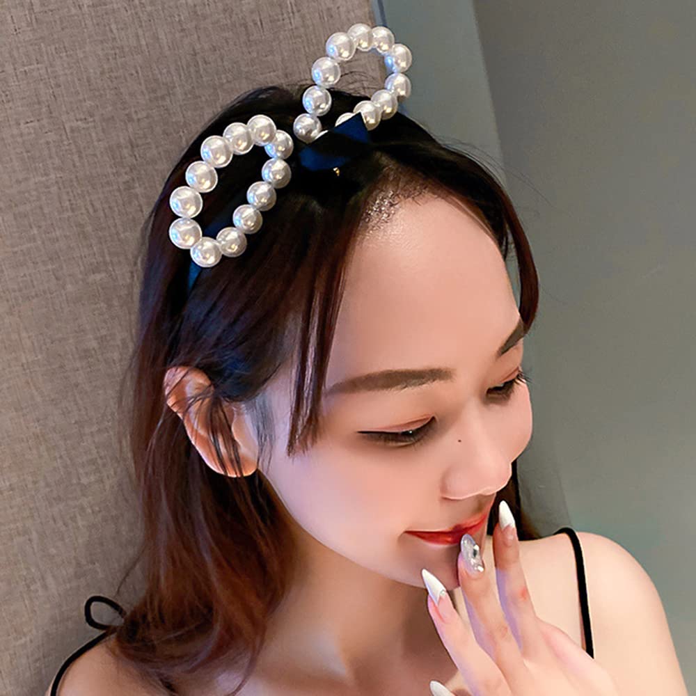 Wiwpar Pearl Headbands for Women Girls Pearl Headpiece Cute Rabbit Ear  Pearl Bow Hair Band Hair Hoop Elastic Party Headbands