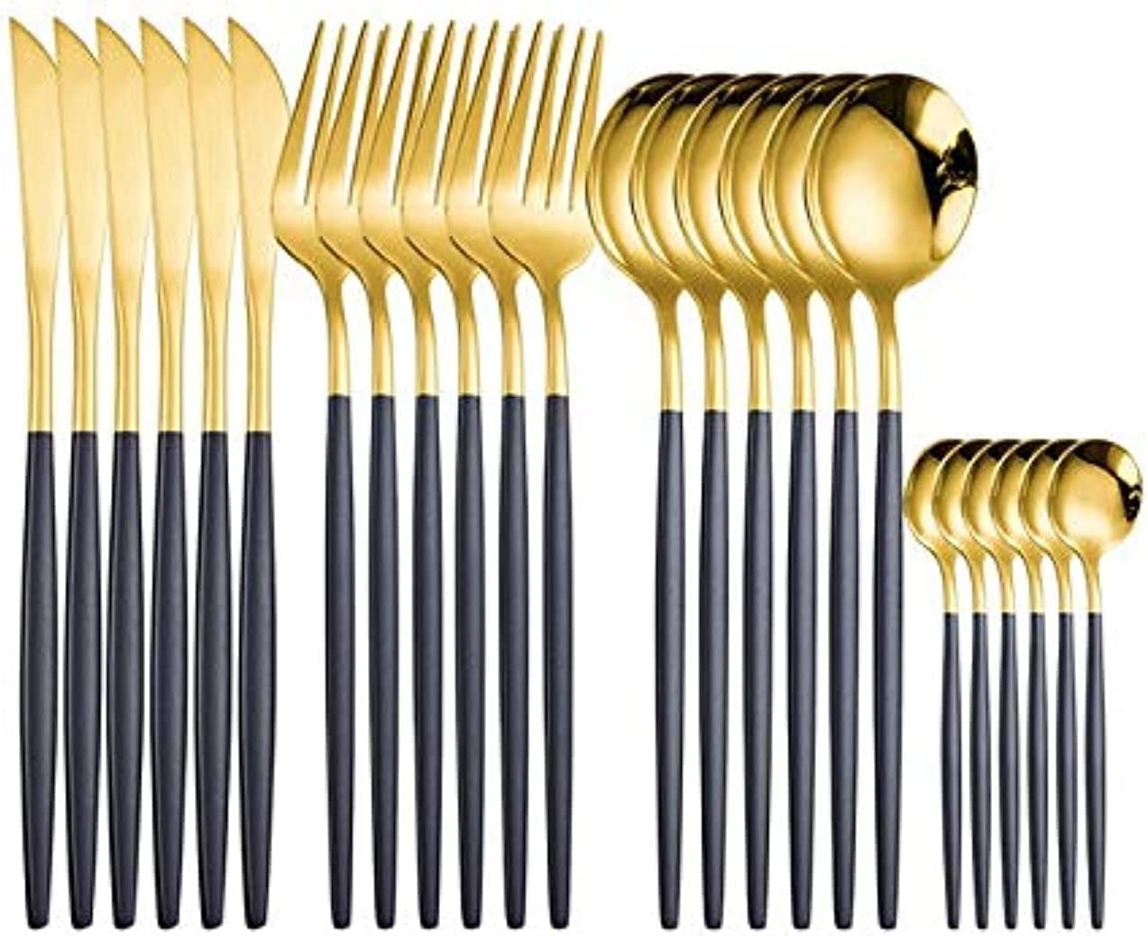 ZAVIFY Flatware Serving Set 24 Pcs, Stainless Steel Silverware Set, Titanium Black Gold Cutlery Set, Modern Elegant Tableware Set for Party, Christmas, Dinner and other occasion Without Craft Box.