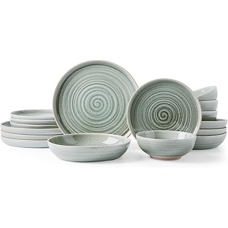 MONITO 16-Piece Ceramic Dinnerware Set with Pasta Bowls: Modern Stoneware for Sophisticated Dining
