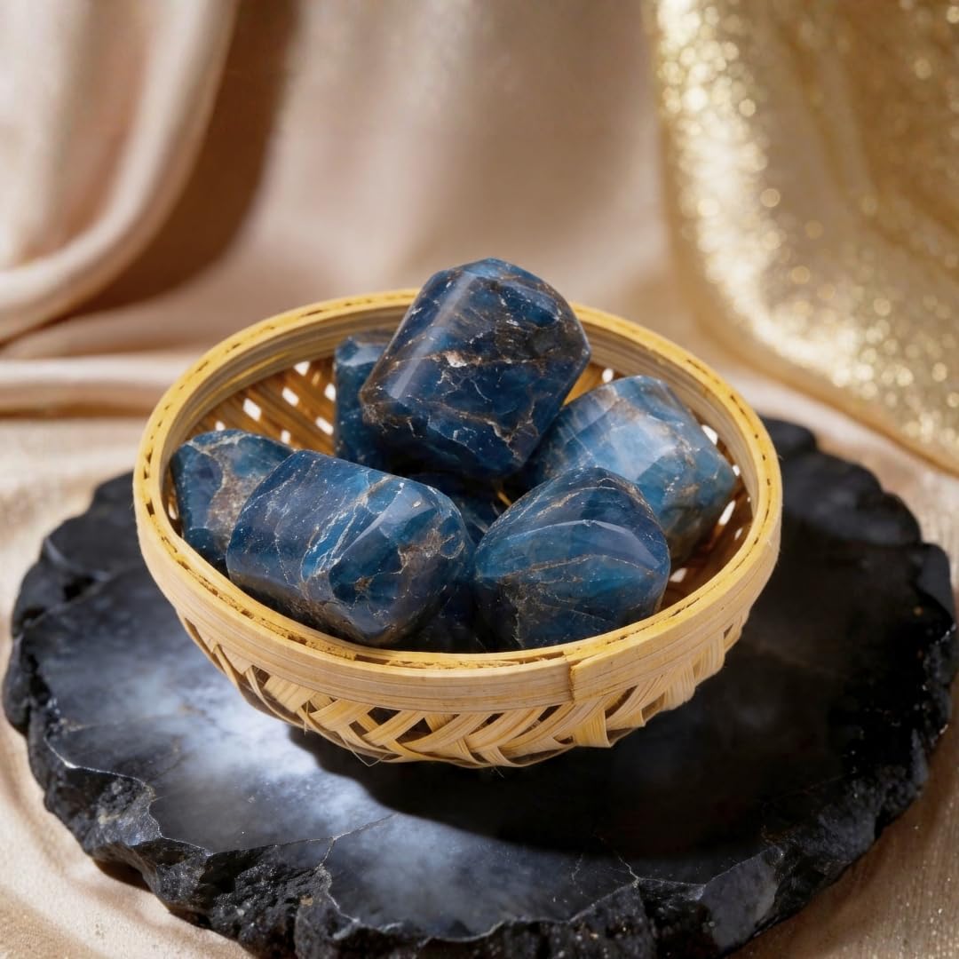 Plus Value Blue Apatite Tumbled Pebbles Stones for Vastu Feng Shui Chakra Aura Personal Reiki Healing Crystals (200 Grams, Basket)-image-19