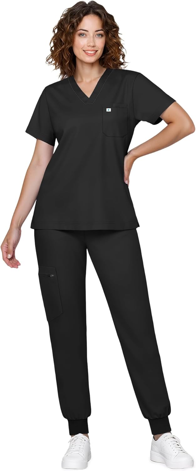 Scrubs for Women Medical Scrubs Set - V-Neck Top & Jogger Pants with 5 Pockets, Soft Stretch Woven fabric,Side splits