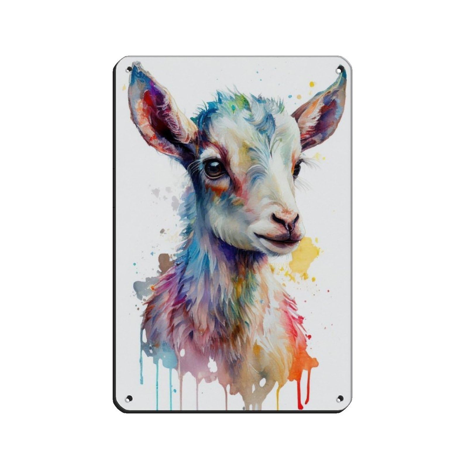 Lxwnze 20L X 30W Cm Watercolour Baby Goat Portrait Poster Tin Sign Vintage Metal Pub Club Cafe Bar Home Wall Art Decoration Poster Retro 8X12inch(20X30cm)
