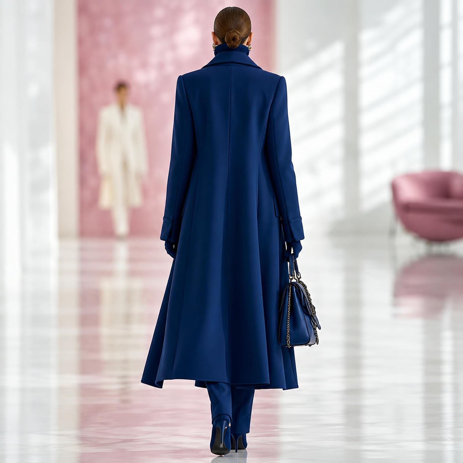 Generisch Wollmantel Damen Lang Wool Coat Fashion Wollwalk Jacke Winddicht