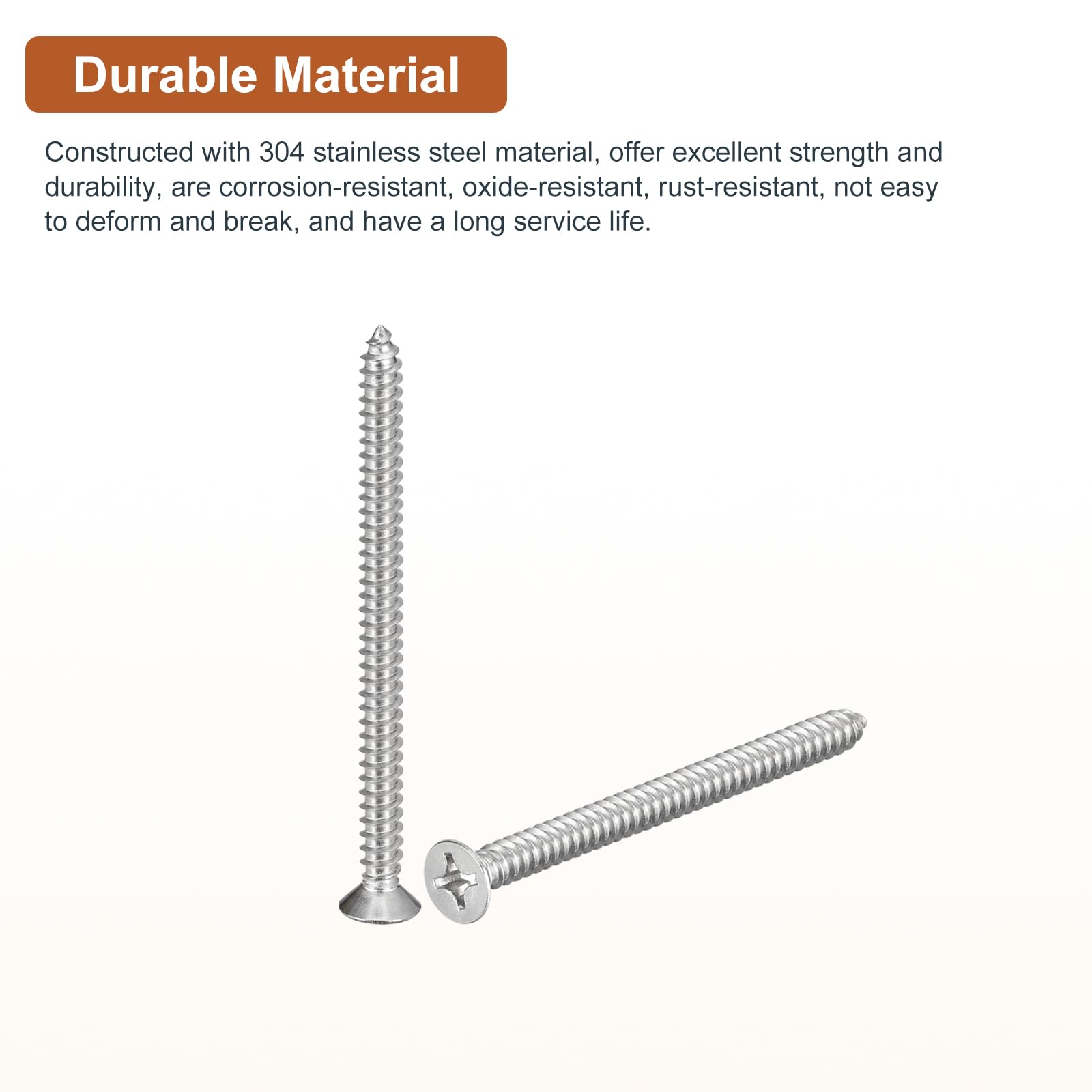 DTGN 25Pcs #12x3" Flat Head Wood Screws, 304 Stainless Steel Phillips Self Tapping Screws - Good for Woodworking Furniture - Silver - Image 3