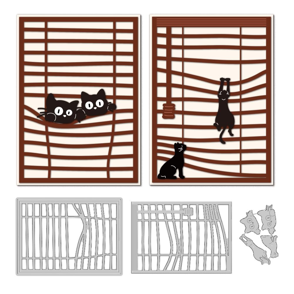 DELORIGIN Cat Die Cuts for Card Making Blinds Background Carbon Steel Die Cuts Cute Cutting Dies Frame Background Stencils Scrapbooking Embossing Template Dies for Crafting DIY Photo Album Embossing