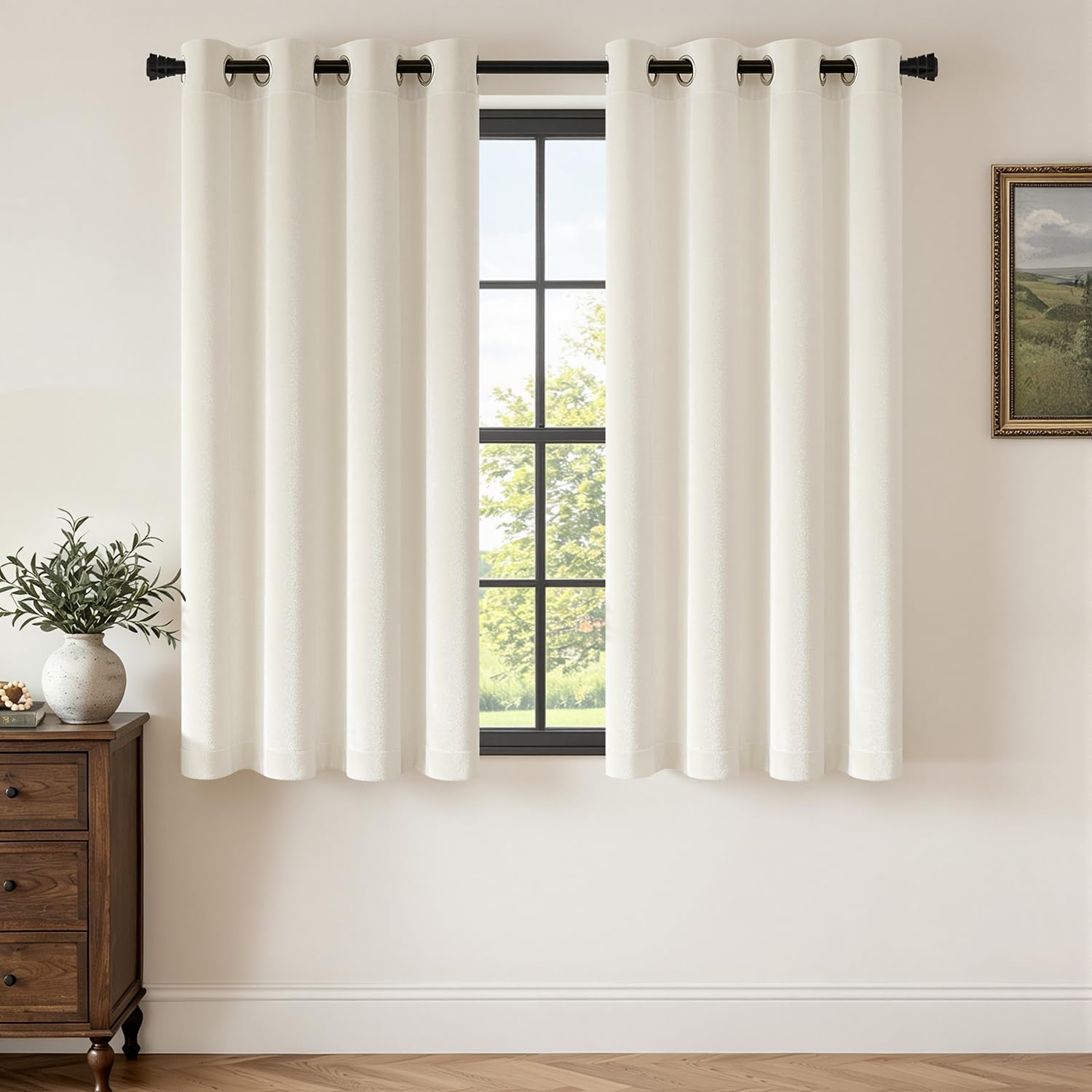 MIULEE Ivory Velvet Curtains for Bedroom 2 Panel Set 54 Inch Drop Curtains, Soft Elegent Home Decor Velvet Curtain Living Room, Sun Blocking Room Darkening Thermal Eyelet Curtain 46x54 Inch