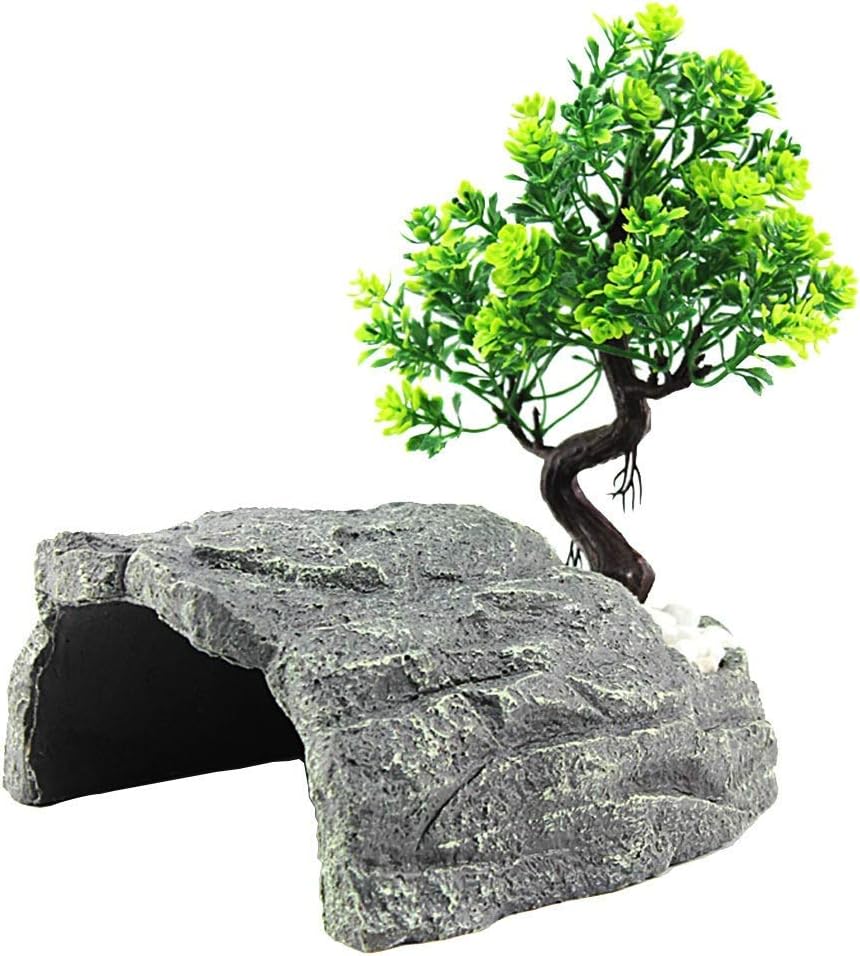 Resin Reptile Hideout, Reptile Cave Box Habitat Corner Decor Lizard Snake Turtle Hideouts Reptile Box Accessories Ornaments (20.5 * 19 * 9cm)