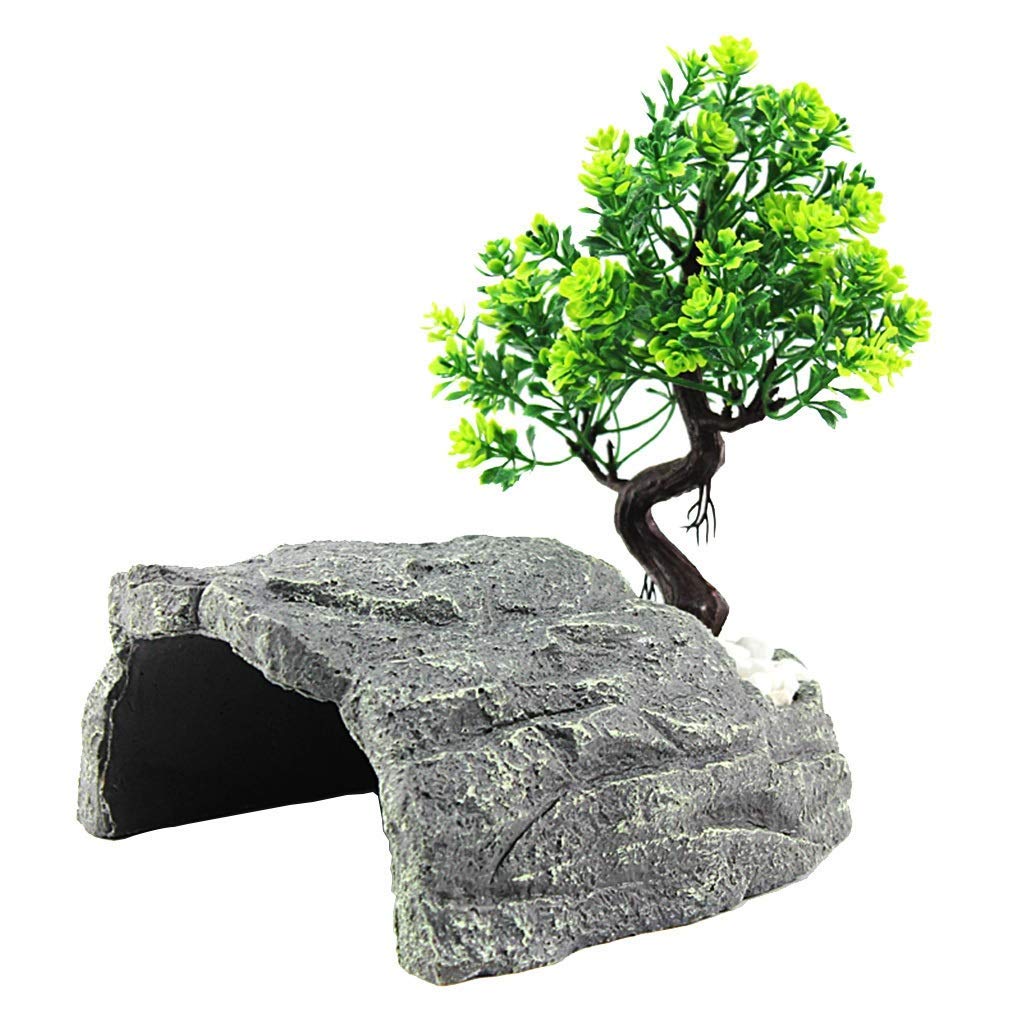 Escondite de reptiles de resina, caja de cueva de reptiles, decoración de esquina de hábitat, escondites de tortugas, serpientes lagarto, accesorios para cajas de reptiles, adornos (20,5*19*9 cm)