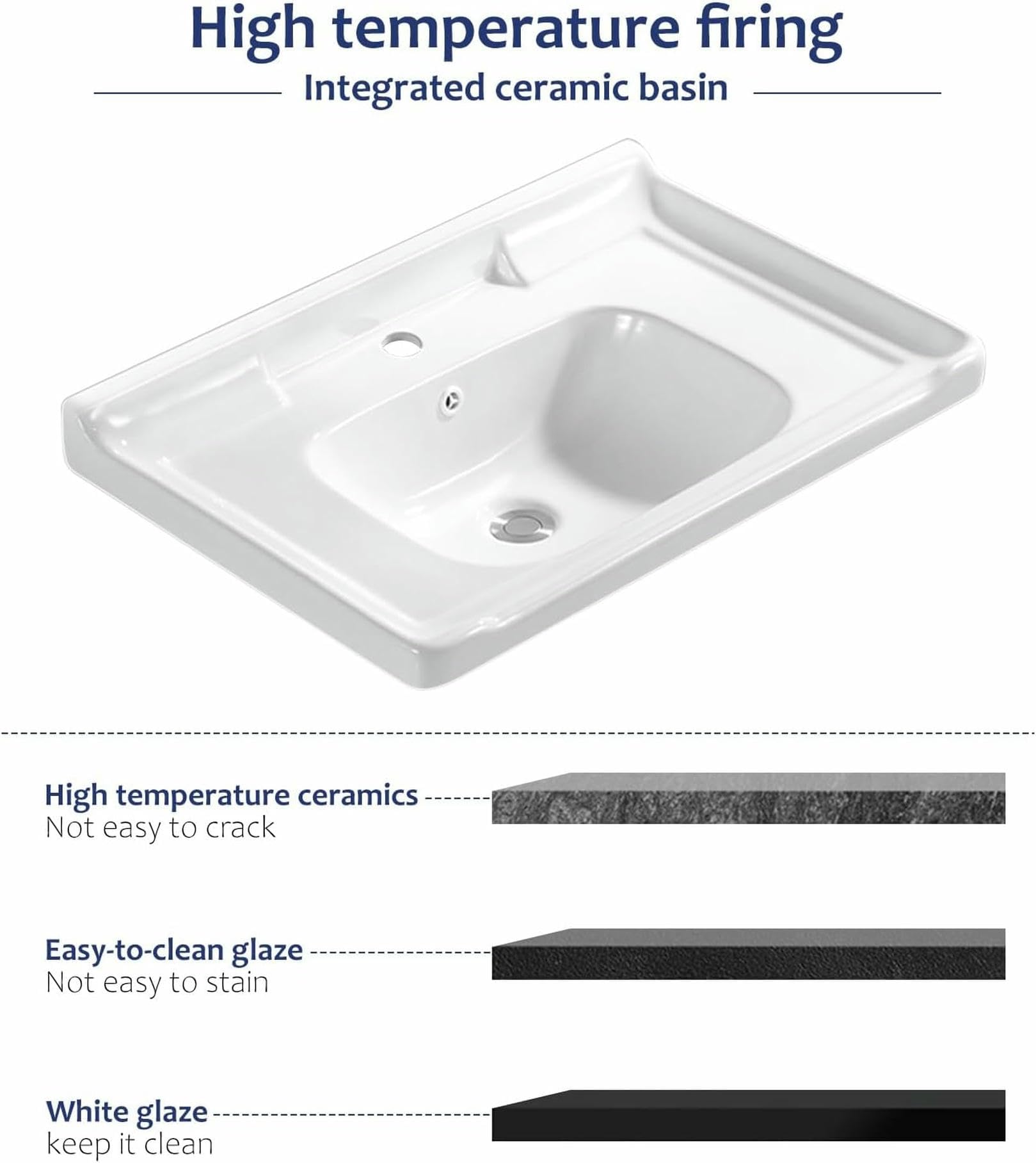 Nowoczesny domek wiejski łazienkowy Vani Sink Combo z półką Sto czarna szafka, biały zlew na naczynia i lustro, solidny fau i wyskakujący odpływ (70 x 47 cm)