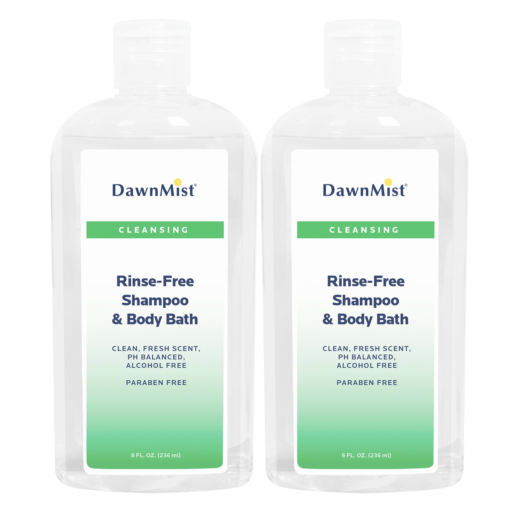 DawnMist Dukal Rinse-Free Shampoo Body Bath with Convenient Dispensing Cap 8 oz Bottle Set of 2 Non-Irritating Formula
