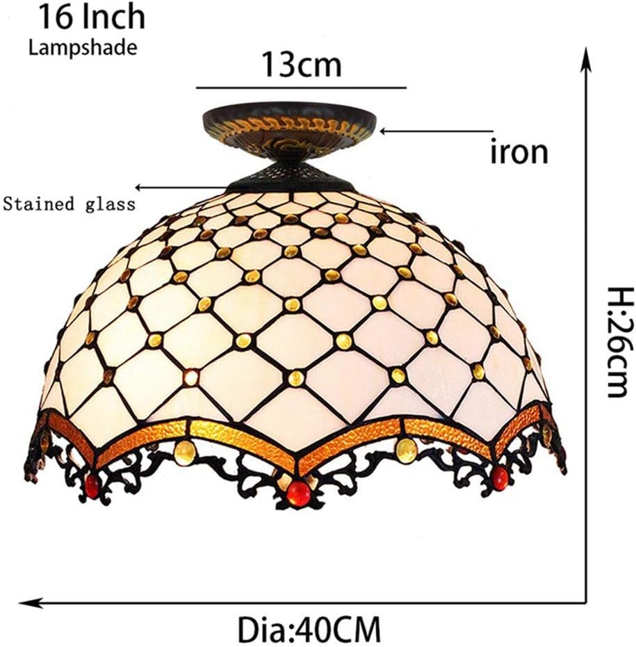40Cm White Retro Stained Glass Dining Room Bedroom Hallway Corridor Lamp Balcony Ceiling Lamp Bathroom Glass Ceiling Lamp