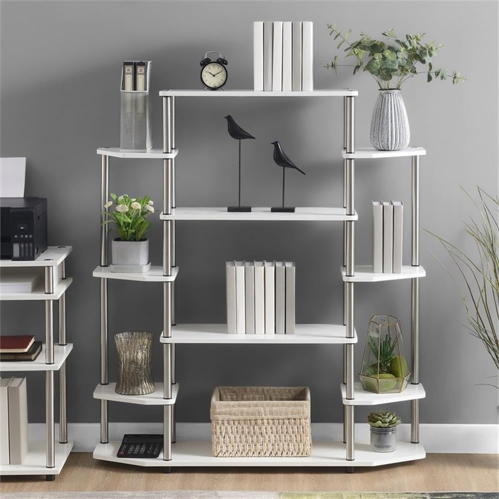 Convenience Concepts Designs2Go No Tools Wall Unit Bookshelf 47.25" - Contemporary Storage Shelves for Display, 10 Spacious Shelves for Modern Living Room, Office, Den, White