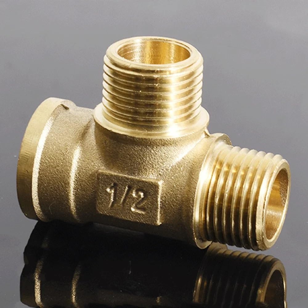 DN15 G 1/2" Male Female Brass Staight Nipple Coupler Union 45 Degee Elbow Y Tee Corner Corss 3 4 Ways Pipe Fitting Connector(Tee Union M-F-M)