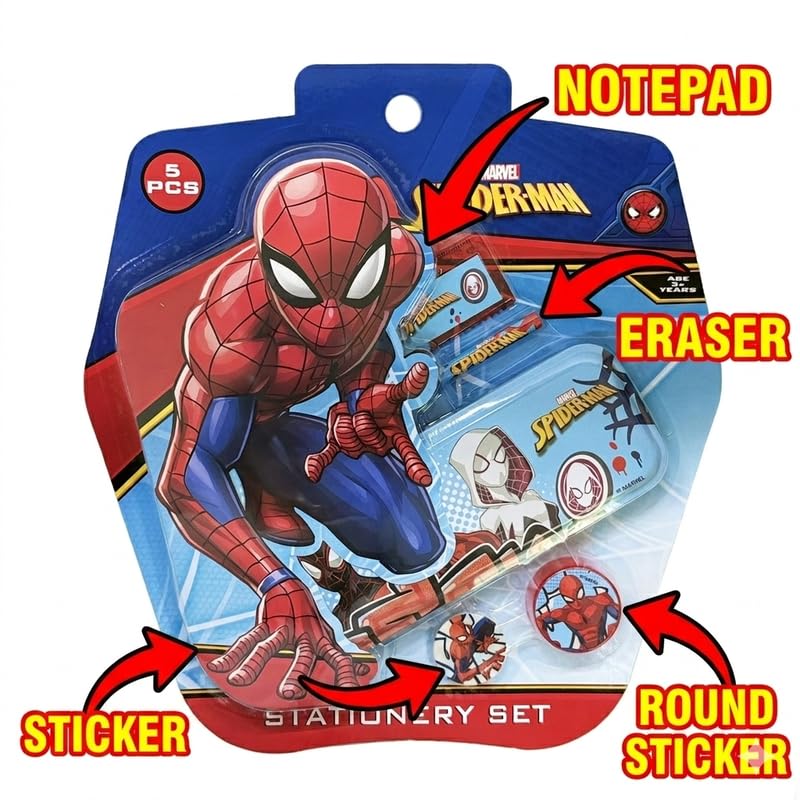 Image of Spiderman 5 pcs Stationery SetSchool Supplies Kit Multicolor Return Gift for Kids Age 3 Years +