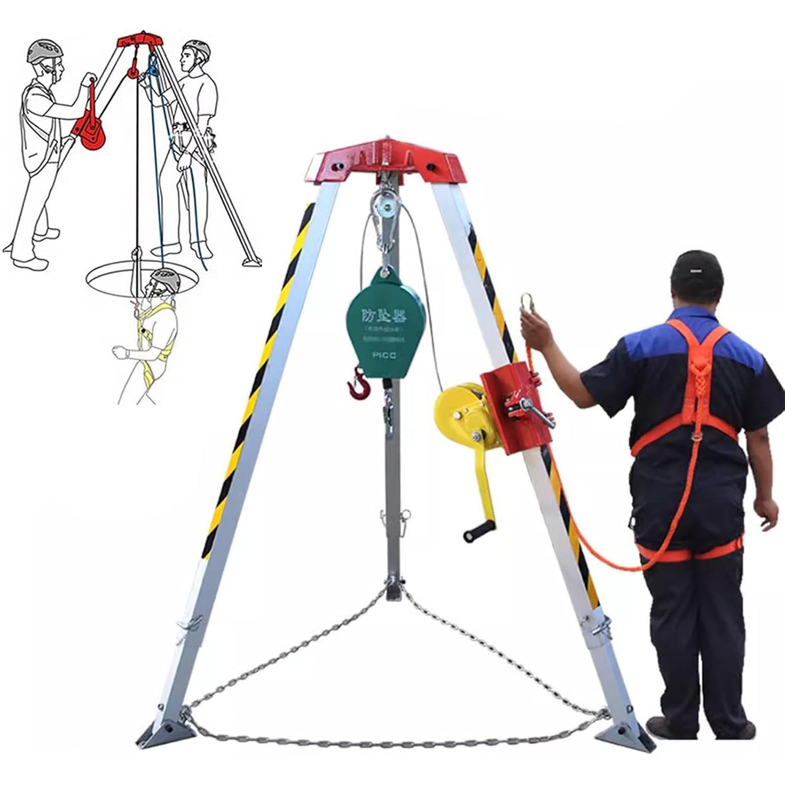 Equipo de Rescate con trípode de elevación, Kit de Rescate Ajustable para Espacios confinados, Kit de trípode de Rescate para elevación de sótanos de alcantarillado, Rescate de Entrada a ESP