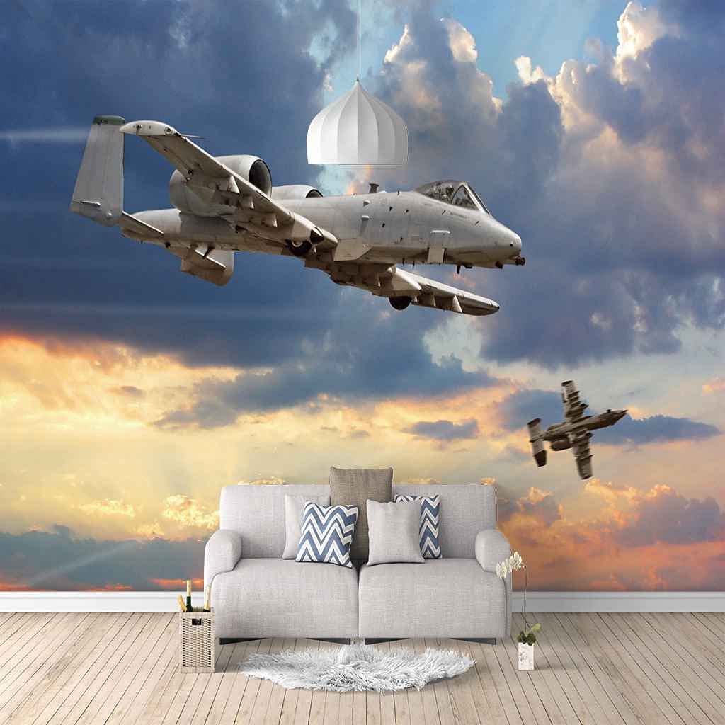 Papier peint panoramique 3D avion blanc 350x256 cm poster mural auto-adhésif salon