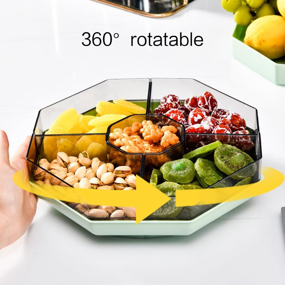 Plateau de service rotatif divisé avec couvercle – Plateau d'apéritif en plastique pour légumes, noix et collations – Plat de service réutilisable – Idéal pour les réceptions et les rassemblements