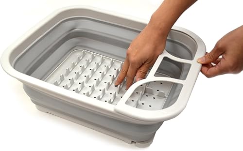 Miniatura 4 de SAMMART Juego de 2 escurridores plegables con escurridor, juego de escurridor plegable, organizador de vajilla portátil, bandeja de almacenamiento