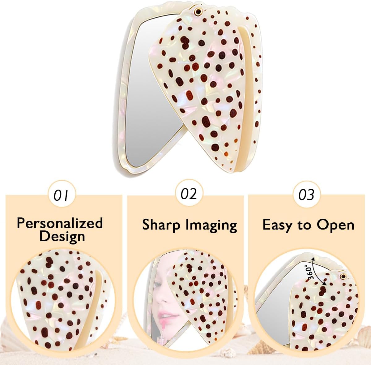 Flea Cone Shell Compact Mirror, Ocean Inspired Spiral Seashell Makeup Mirror, 3.8 Inch Unique Pocket Mirror, Creative Fashion Gift for Women & Beach Lovers image 3