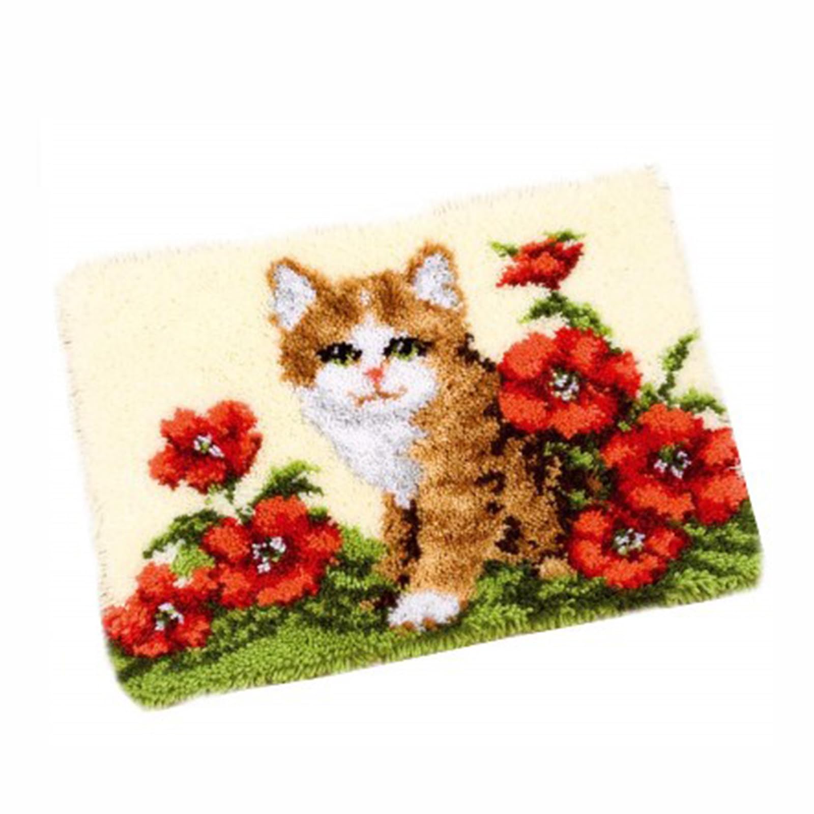 UXIYI Latch Hook Kits for Adults,Pre-Printed Canvas DIY Rug Making Kit Crochet Yarn Kits for Beginners,Crafts Carpet for Home Decoration Festival Gift,Cat,20.5''x15''