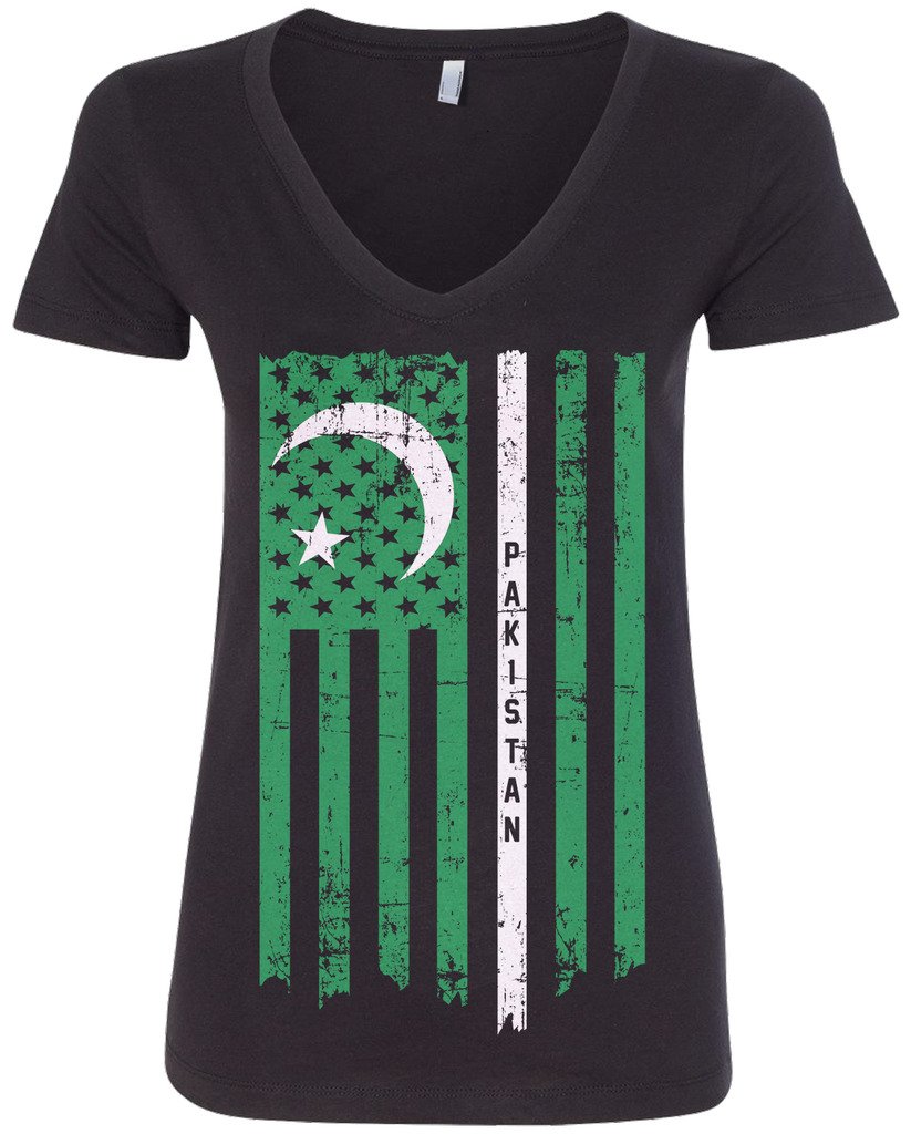 ThreadrockThreadrock Women's Pakistani American Flag V-Neck T-Shirt