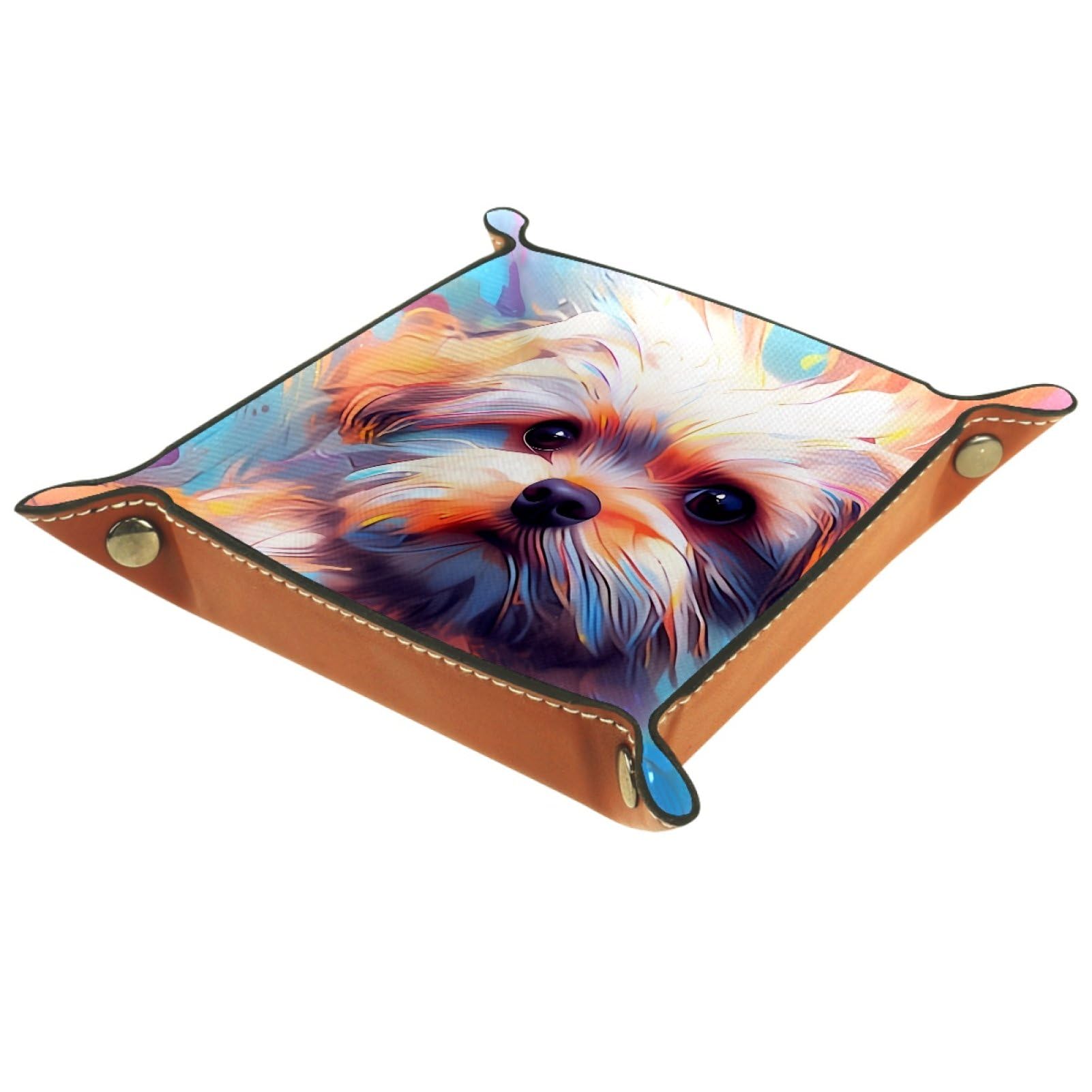 VAPOKF Schnauzer Dice Trays Quadrilateral Dice Folding Tray Microfiber Leather Holder for Table Games RPG DND, 20.5 × 20.5 cm