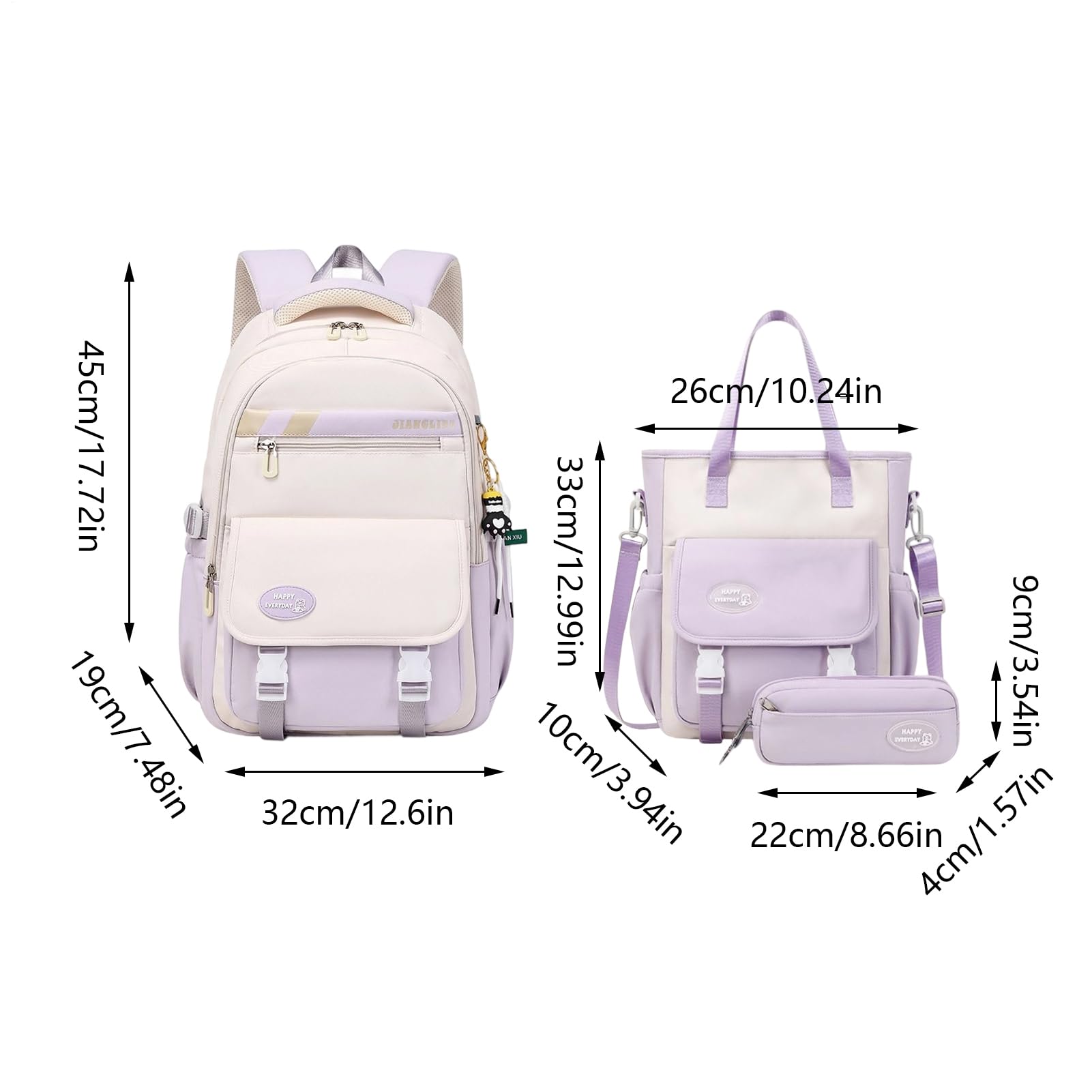 Set zaino – Borsa per libri scolastici, borsa da viaggio, borsa per penne, zaino, organizer quotidiano per bambini, in campeggio per scuole e bambini in età prescolare, per gite in campeggio per
