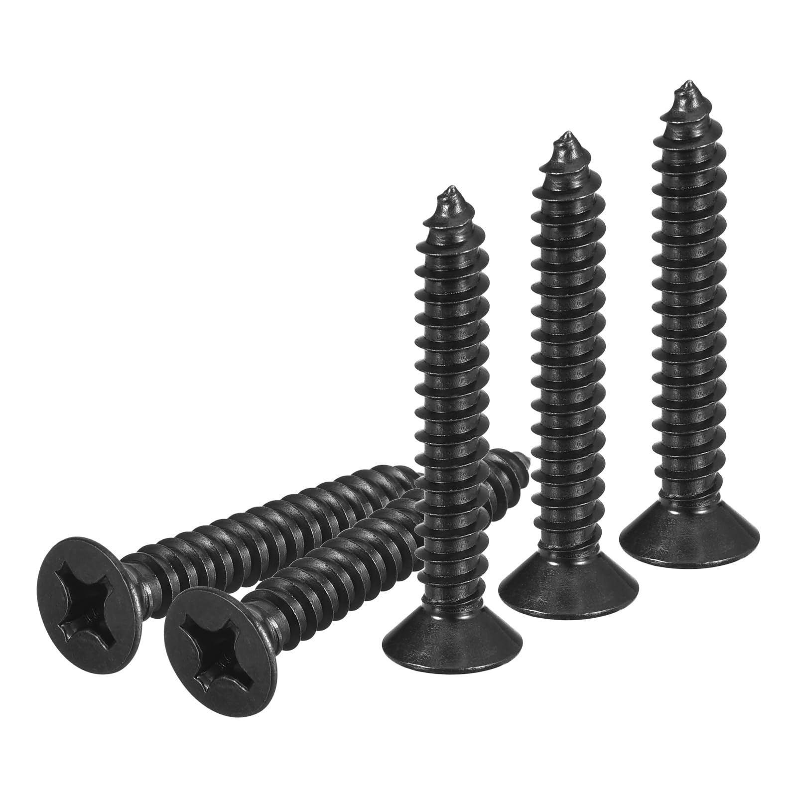 DTGN 100Pcs #12x1-1/2" Flat Head Wood Screws, 304 Stainless Steel Phillips Self Tapping Screws - Good for Woodworking Furniture - Black