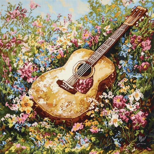 Coussin à broder guitare Henypt 9CT 50x50cm point de croix pour débutant
