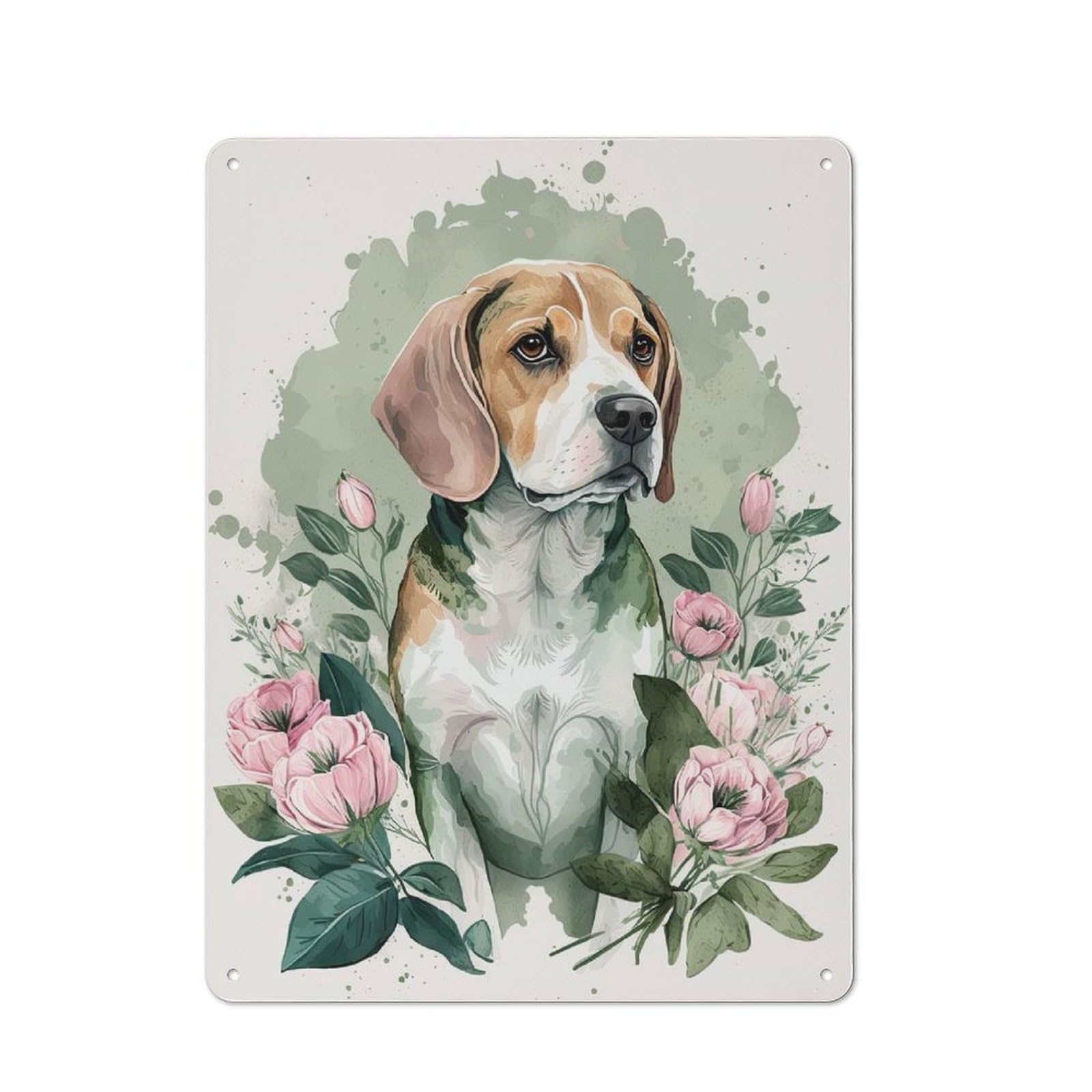 Junmoney Style-10 Beagle Floral Portrait Vintage Metal Sign 40X30cm For Lounge Or Reading Corner, For Garage, Workshop And Man Cave Decoration