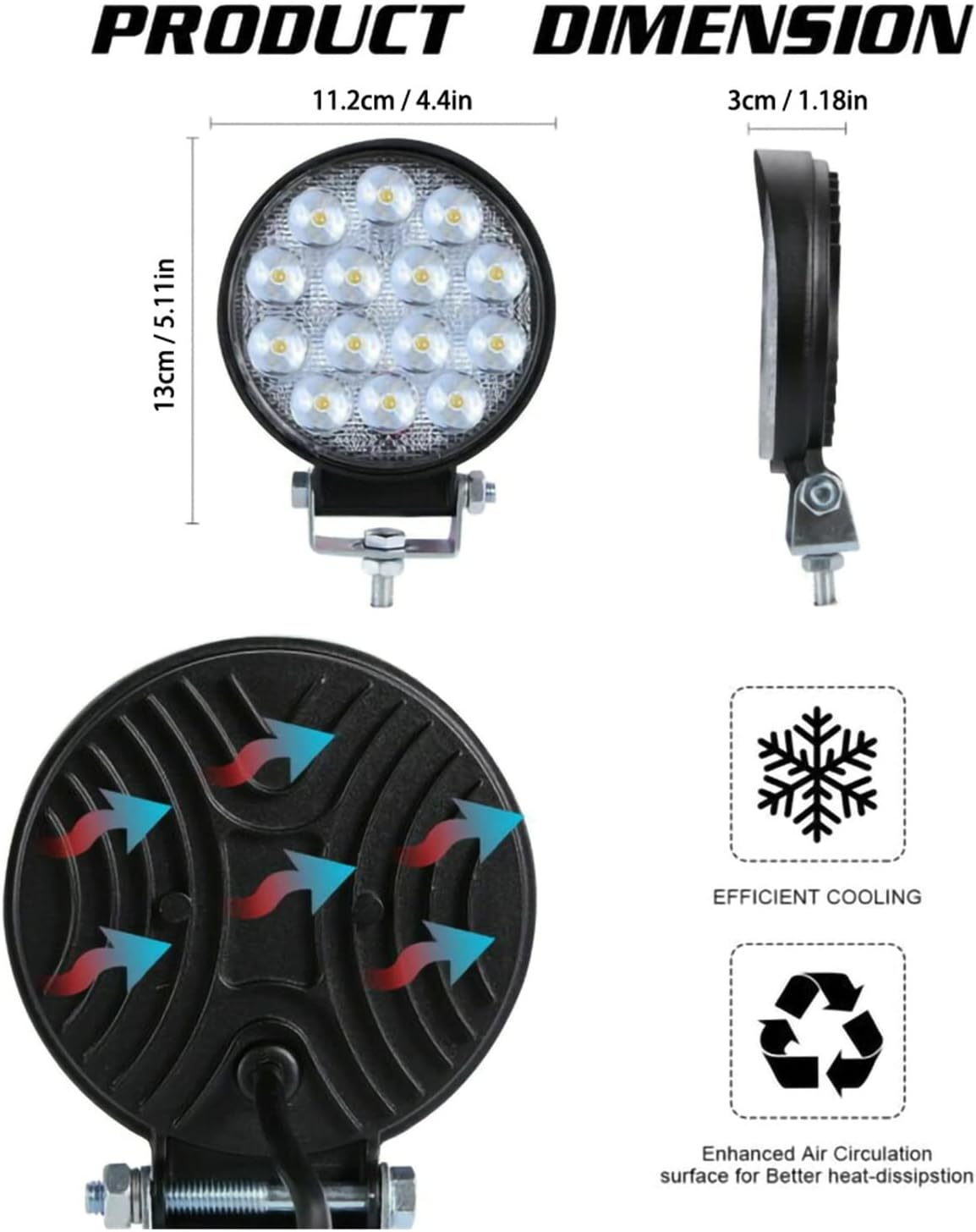 2PC Round 140W LED Work Light Spot Lamp Offroad Truck Tractor Boat 12 24V 9000LM 6000K Driving Lamp Car Accessories