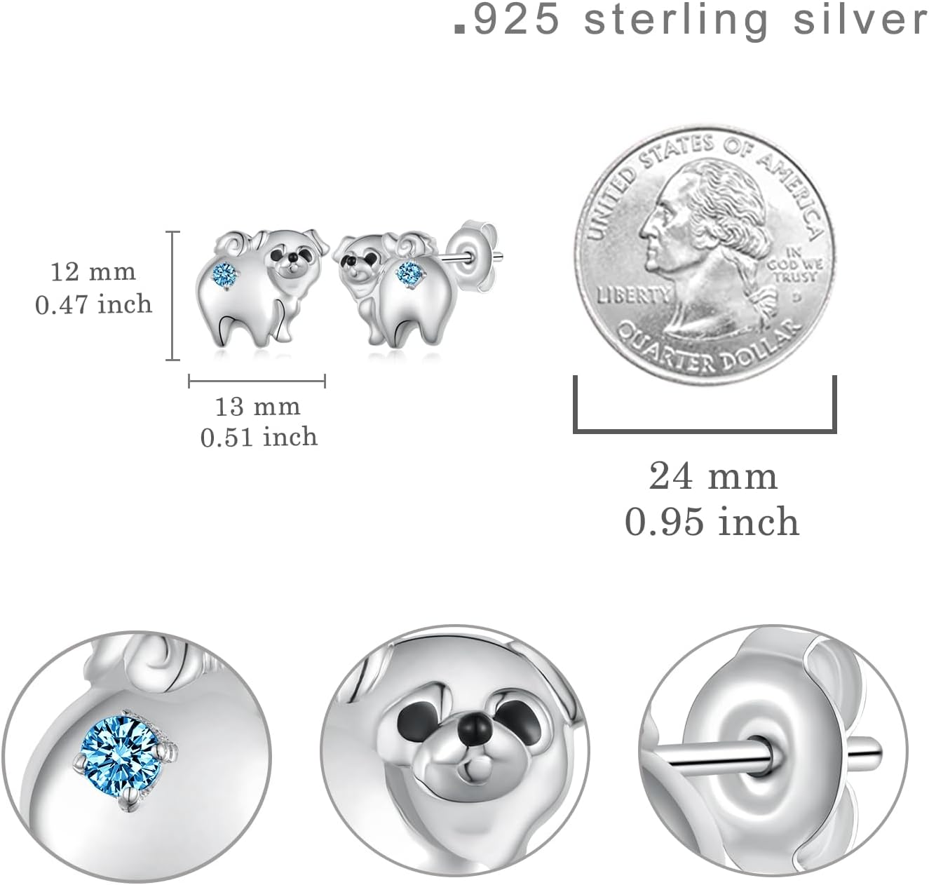 Pug Earrings Sterling Silver Dog Birthstone Earrings Pug Birthstone Gifts Jewelry for Women