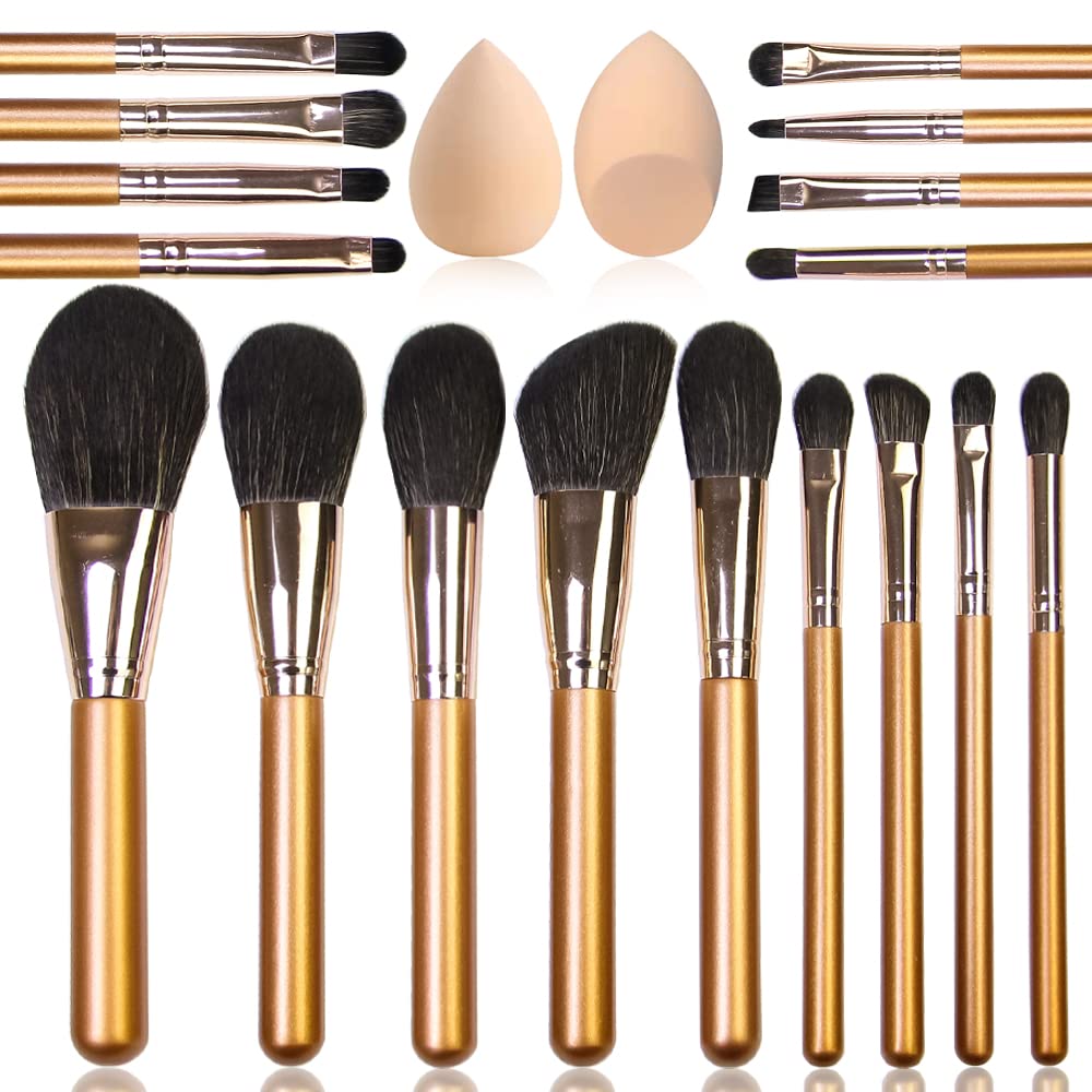 Mebsino Professional Makeup Brushes 17 Pcs Makeup Brush Set Premium Synthetic Kabuki Foundation Blending Brush Face Powder Blush Concealers Eye Shadows Rose Golden