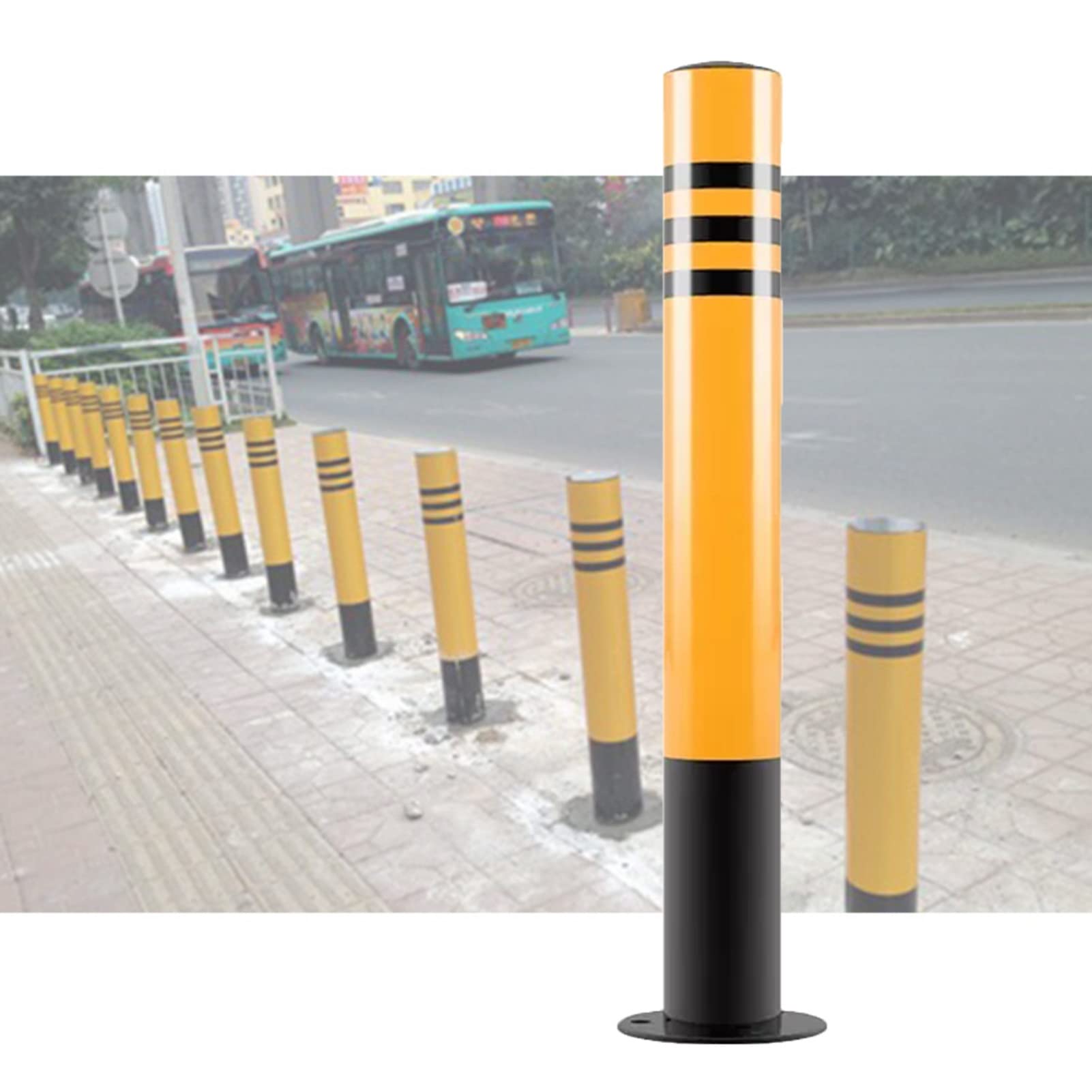 Cône de sécurité, Poteau de signalisation réfléchissant Jaune - Bornes de stationnement Rondes de 100 cm pour allées, trottoirs et parkings - Idéal pour Restaurants et hôtels - Lot de 1