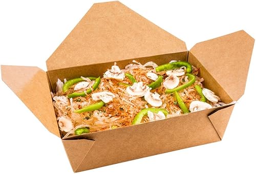 Envase de papel desechable, caja de papel rectangular para llevar, envase de comida de 71 oz # 3 - marrón Kraft - fácil de plegar - ecológico y