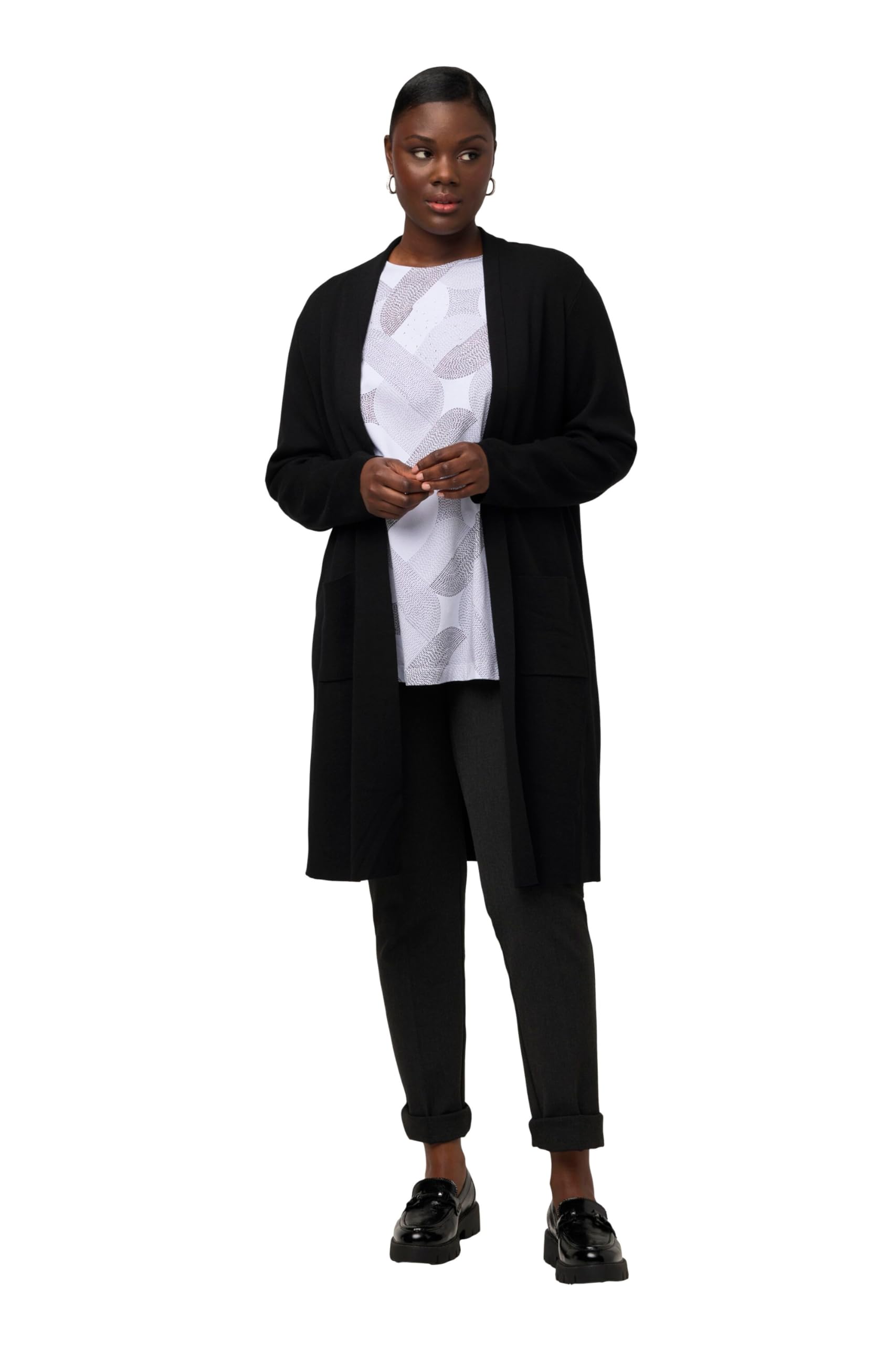 Ulla Popken Women's Black Long Cardigan Large Sizes, 20-22'