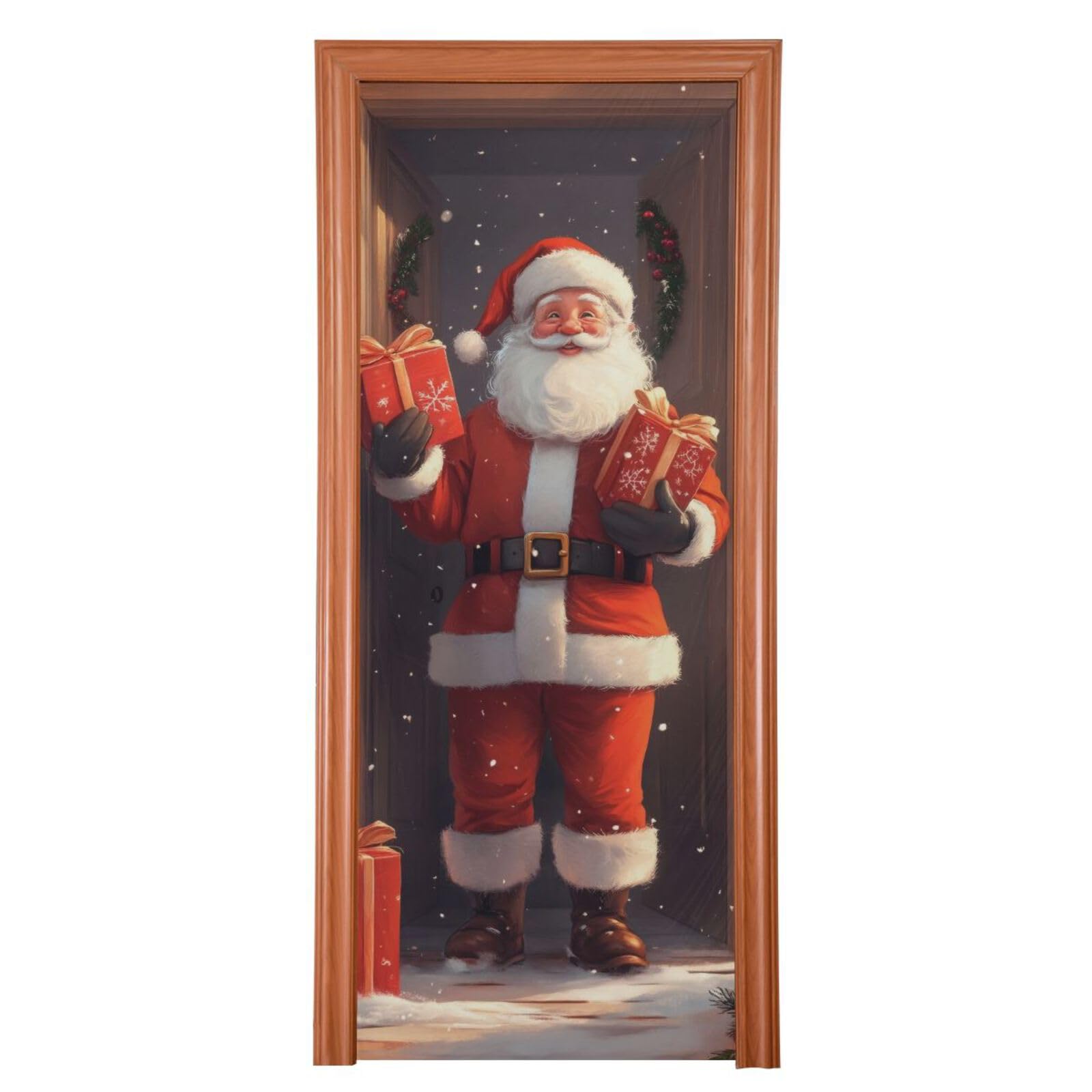 FLildon Christmas Coming Santa Claus Door Cover Decoration, Party Accessory Porch Decor for Festive Ornament Room Door Covers 35 x 79 Inch