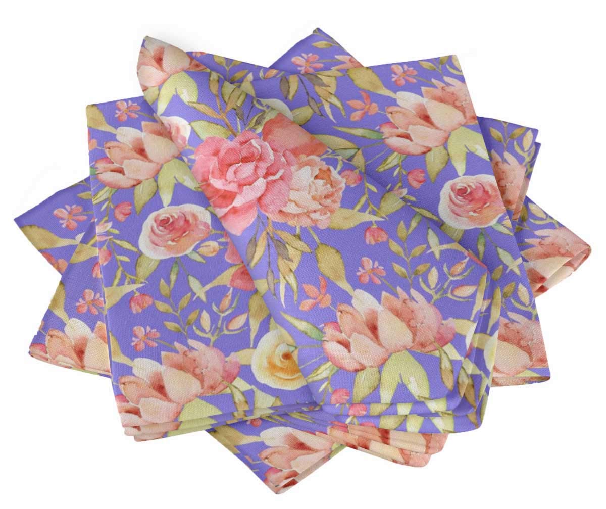 Serviettes de table lavables pour remplacer le papier avec un motif floral violet
