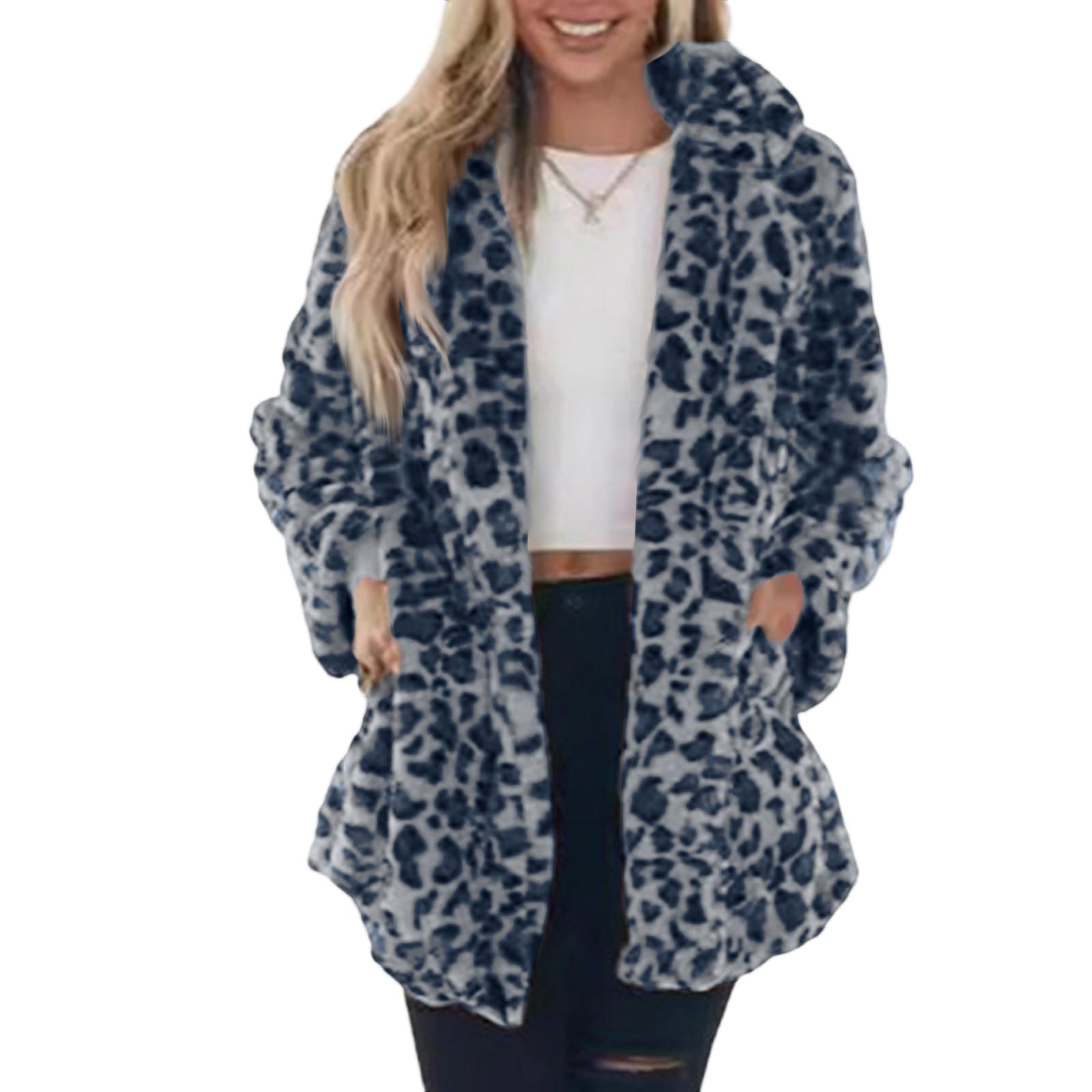 Winterjacke Damen Lang Wintermantel Leopard Mantel Warm Jacke Winter
