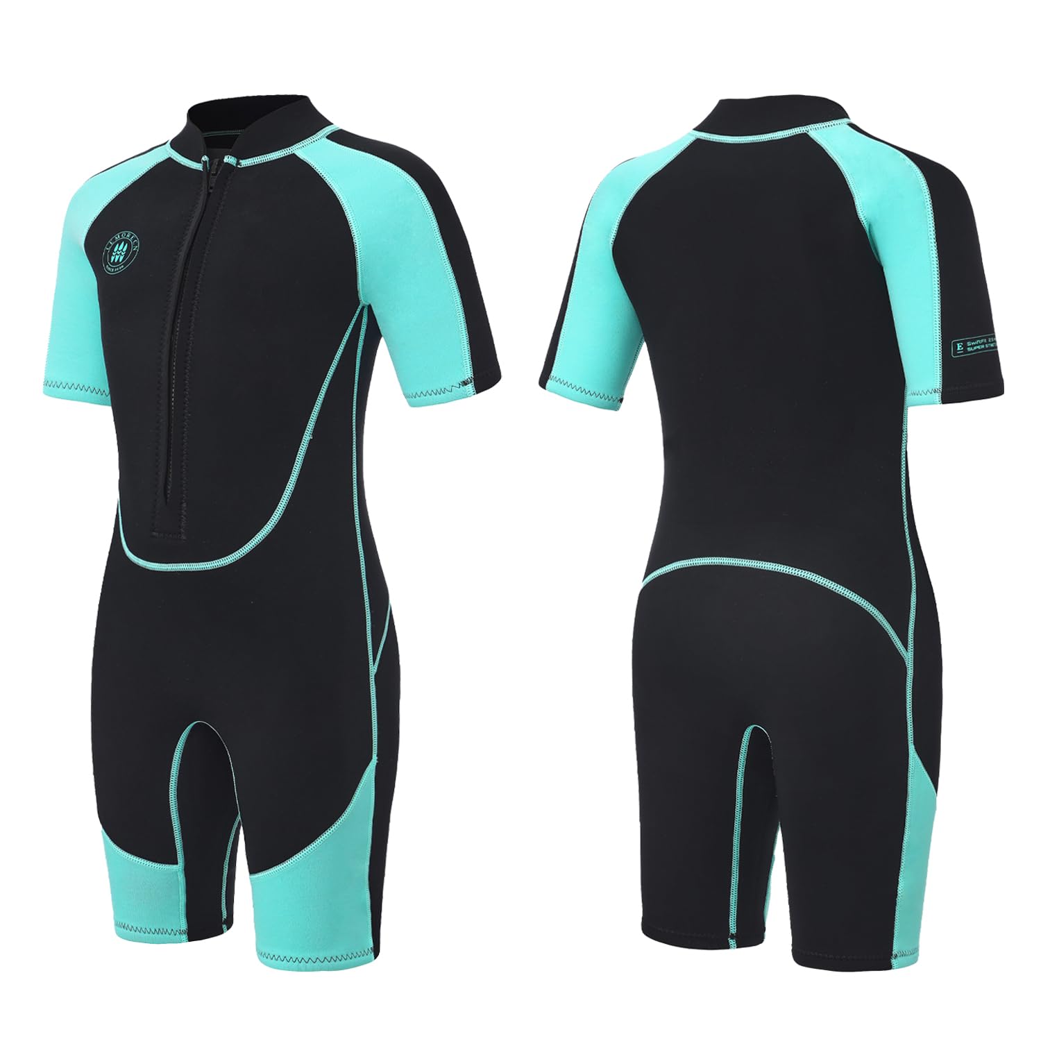 Lemorecn Kids Shorty Wetsuit for Boys Girls, 2.5mm Ultra Stretch Neoprene Thermal Swimsuit for Diving Surfing Swimming,GREEN,4