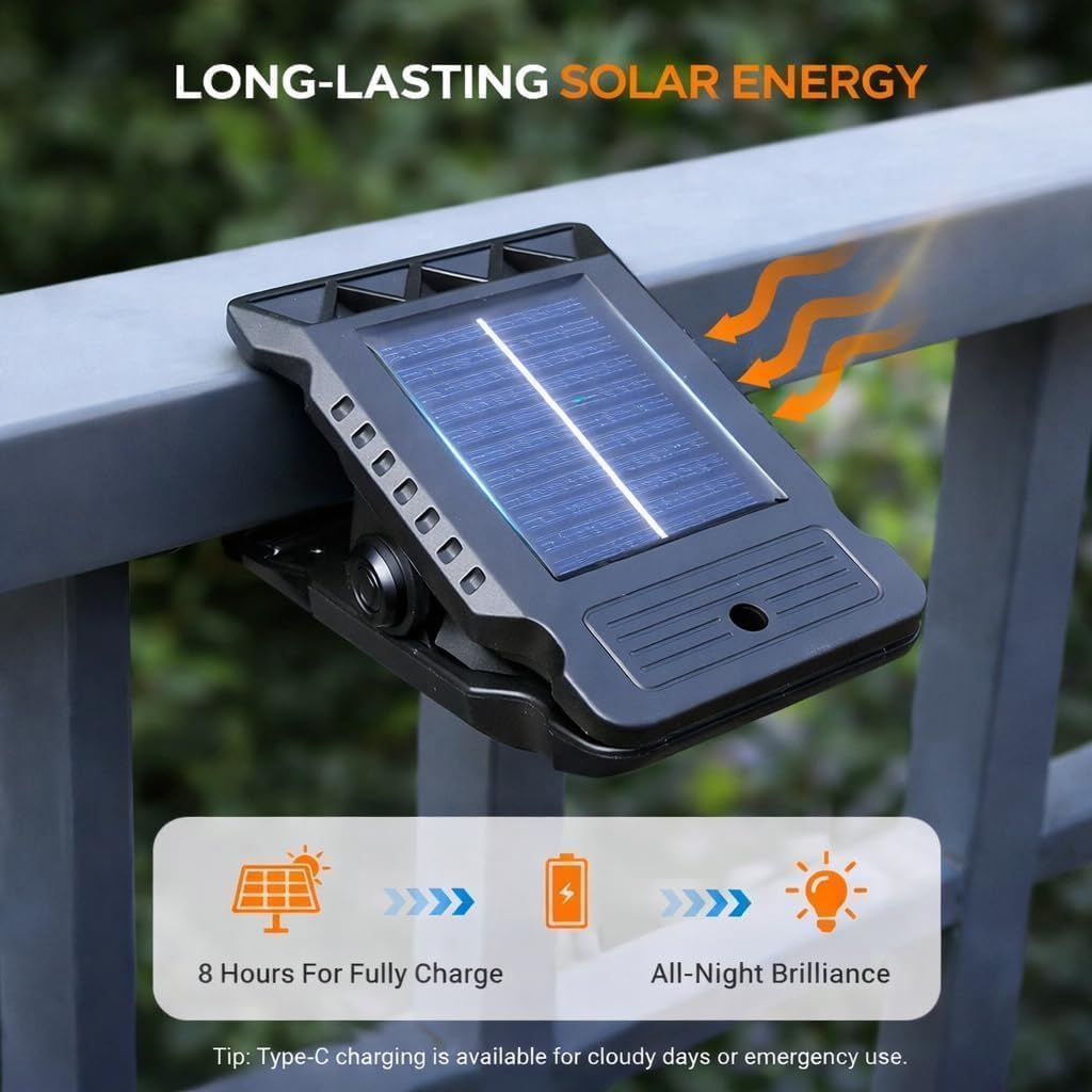 Clip On Solar Lights Outdoor with Motion Sensor, Waterproof Solar Clamp Light, 3 Lighting Modes, Portable Solar Security Light for Fence, Wall, Garage, Patio Umbrella (4 Pcs)