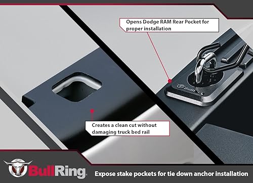 Miniatura 2 de Bull Ring 5567 Broca de sierra de bolsillo trasero para ajuste de tapa de riel en anclajes de amarre de caja de camión Dodge RAM 2009+, herramienta