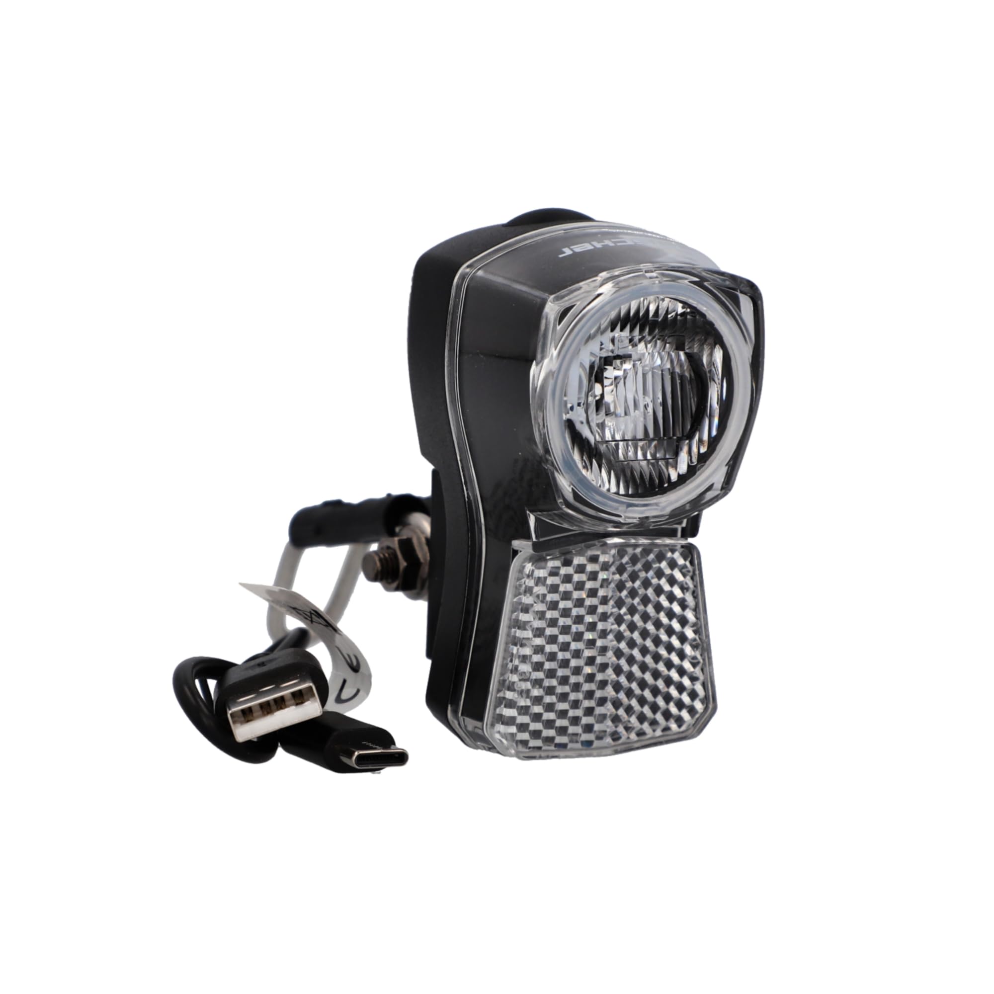 FISCHER Fahrrad LED-Frontlicht 45/20 Lux, mit Akku und USB-Ladefunktion, Dynamo-Look, Spritzwasserschutz nach IP44, StVZO-zugelassen