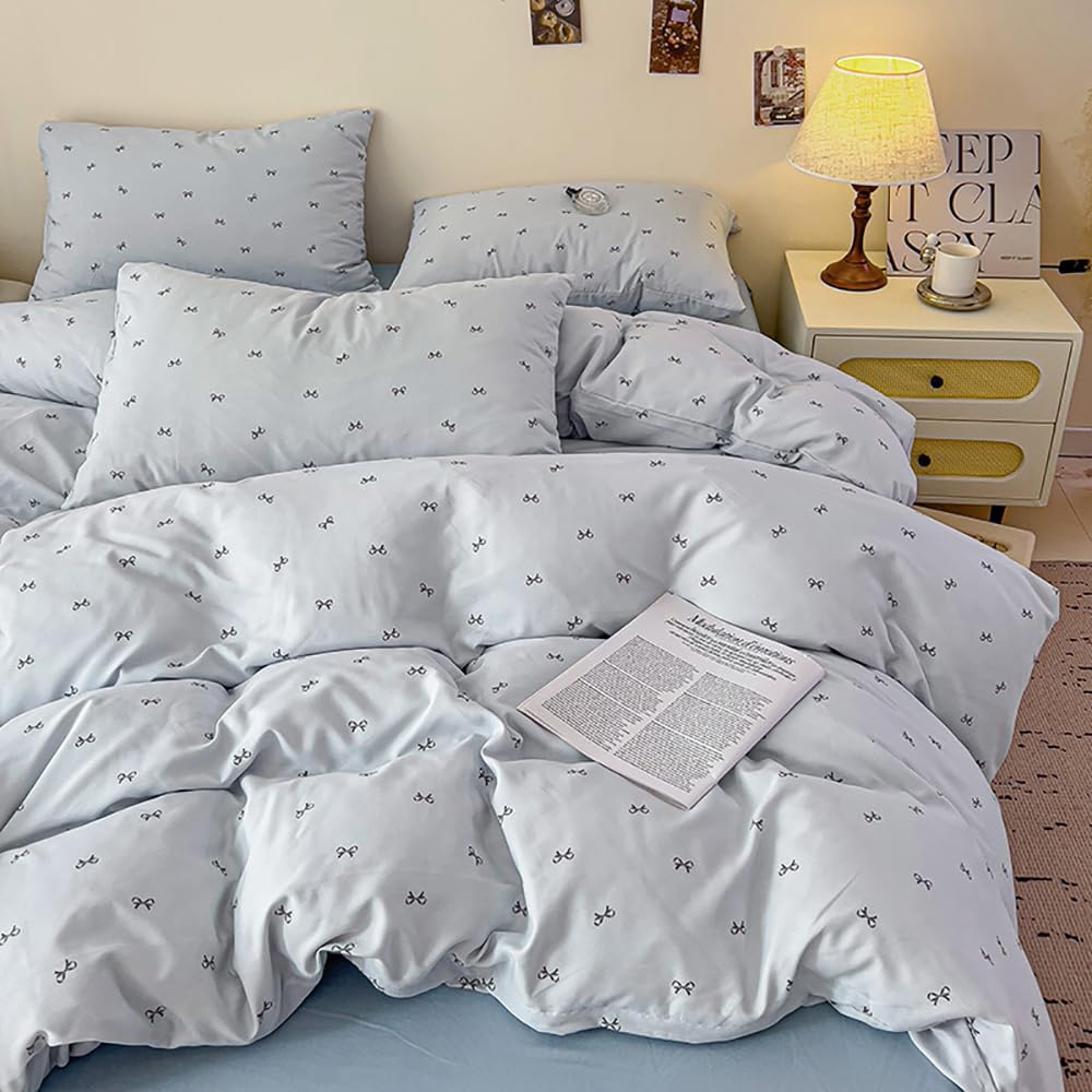 Covebett Blue Bow Duvet Cover King Bows Bowknot Print Kawaii Bedding Set Kids Girls Cute Black Bow Tie Aesthetic Microfiber Comforter Cover 220x230 cm with Zipper Closure and 2 Pillowcases 50x75 cm โ image 1